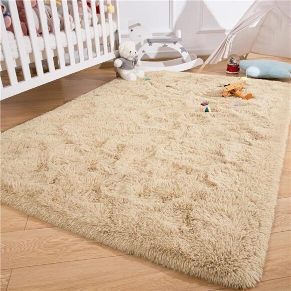 Large Fluffy Rug for Living Room Bedroom, 5 x 8 Feet Beige Shag Area Rugs Soft - Picture 3 of 7